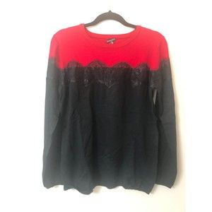 Hannah NWT Women's LARGE Red/Black Crew Neck Long Sleeve Sweater